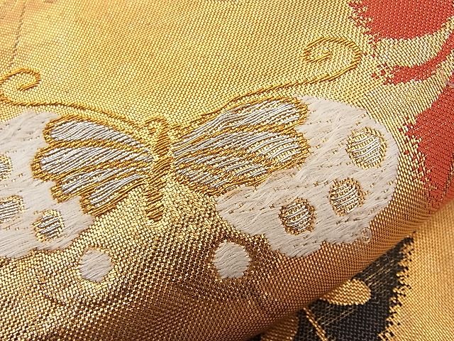 平和屋着物◎六通柄袋帯 唐織 舞蝶笹梅文 金銀糸 逸品 BAAI1216sa