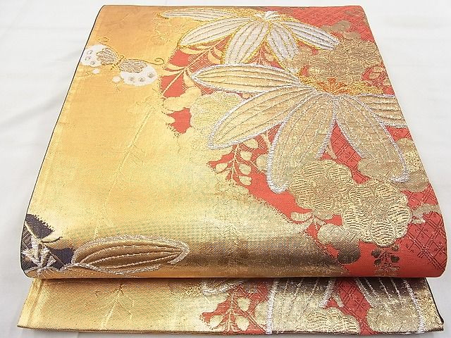 平和屋着物◎六通柄袋帯 唐織 舞蝶笹梅文 金銀糸 逸品 BAAI1216sa
