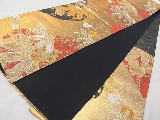 平和屋着物◎六通柄袋帯 唐織 舞蝶笹梅文 金銀糸 逸品 BAAI1216sa