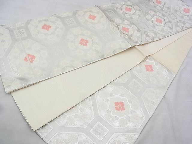 平和屋着物◎六通柄袋帯 唐織 蜀江花菱文 銀糸 逸品 BAAH1186ns