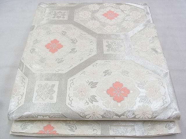 平和屋着物◎六通柄袋帯 唐織 蜀江花菱文 銀糸 逸品 BAAH1186ns