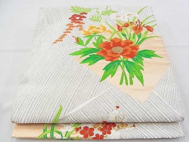 平和屋着物◎六通柄袋帯 唐織 色紙花文 金銀糸 逸品 BAAH5379ns