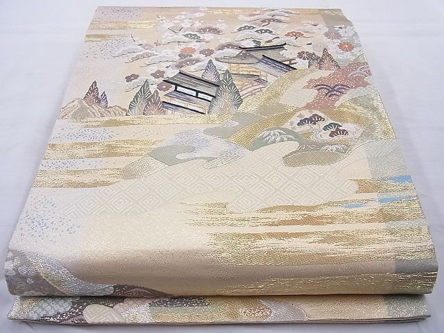 平和屋着物◎六通柄袋帯 唐織 彩雲御所解文 金銀糸 逸品 BAAH6124cm