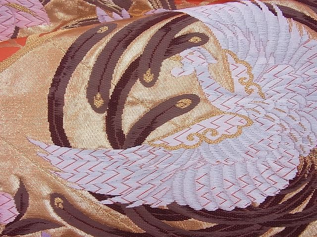 平和屋着物◎六通柄袋帯 唐織 鳳凰花丸文 金糸 逸品 BAAH6125cm