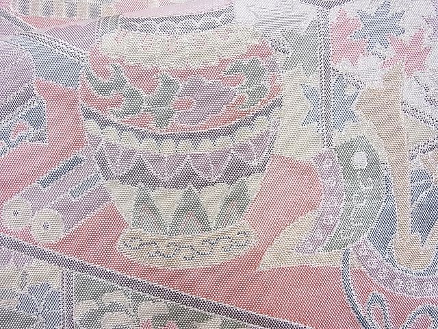 平和屋着物◎佐賀錦 六通柄袋帯 器物文様 900織 金銀糸 逸品 BAAH6123cm
