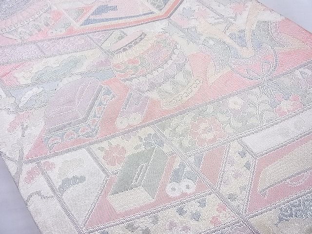 平和屋着物◎佐賀錦 六通柄袋帯 器物文様 900織 金銀糸 逸品 BAAH6123cm
