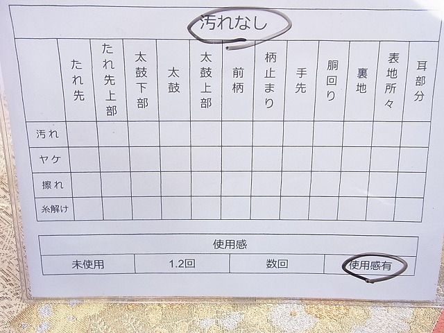 平和屋着物◎佐賀錦 太鼓柄袋帯 扇面散らし 金銀糸 逸品 BAAH6163cm