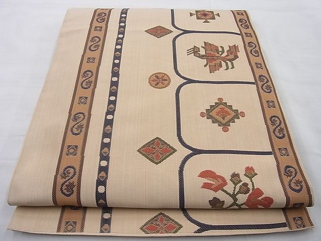 平和屋着物◎六通柄 本袋帯 古今 花鳥文 逸品 BAAH6198cm