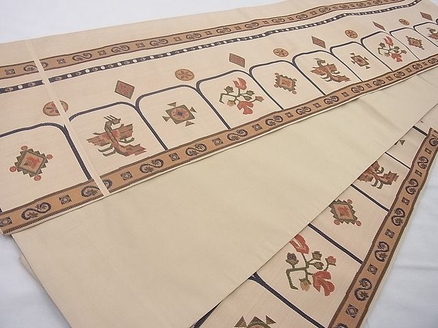 平和屋着物◎六通柄 本袋帯 古今 花鳥文 逸品 BAAH6198cm