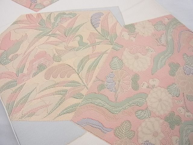 平和屋着物◎全通柄 本袋帯 切嵌草花文 逸品 BAAI4026cm