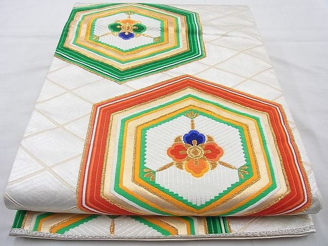 平和屋着物◎六通柄袋帯 唐織 花菱亀甲 金銀糸 逸品 BAAI4020cm