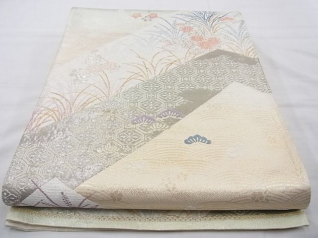 平和屋着物◎六通柄袋帯 唐織 吉祥秋草文 プラチナ箔二重織 逸品 BAAI4058cm