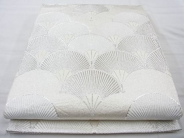 平和屋着物◎六通柄袋帯 扇面青海波 銀糸 逸品 BAAI4067cm