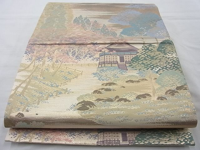 平和屋着物◎六通柄袋帯 名勝百景 大原三千院 金糸 逸品 BAAI4093cm