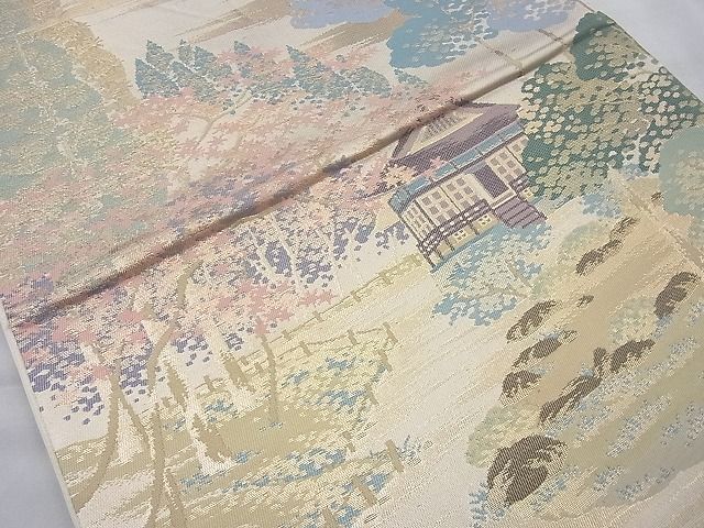 平和屋着物◎六通柄袋帯 名勝百景 大原三千院 金糸 逸品 BAAI4093cm
