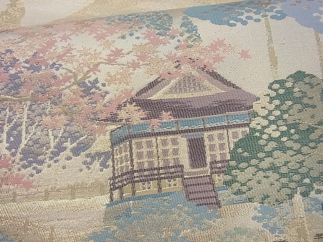 平和屋着物◎六通柄袋帯 名勝百景 大原三千院 金糸 逸品 BAAI4093cm