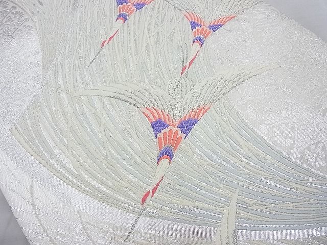 平和屋着物◎六通柄袋帯 唐織 飛鶴文様 銀糸 逸品 BAAI4113cm