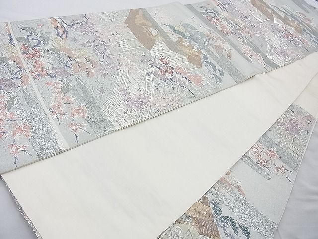 平和屋着物◎六通柄袋帯 唐織 御所解草花文 金銀糸 逸品 BAAI4129cm