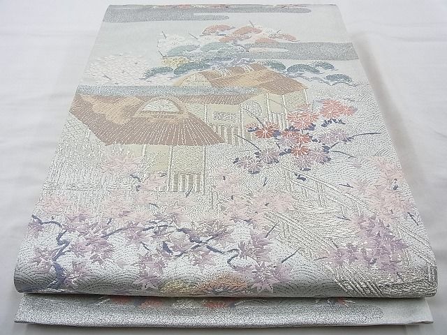 平和屋着物◎六通柄袋帯 唐織 御所解草花文 金銀糸 逸品 BAAI4129cm