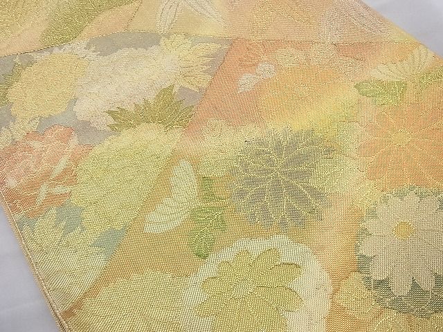 平和屋着物◎佐賀錦 六通柄袋帯 切嵌草花文 金糸 逸品 BAAI4150cm