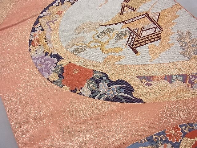 平和屋着物◎六通柄袋帯 唐織 京洛風景絵文 金糸 逸品 BAAI4151cm