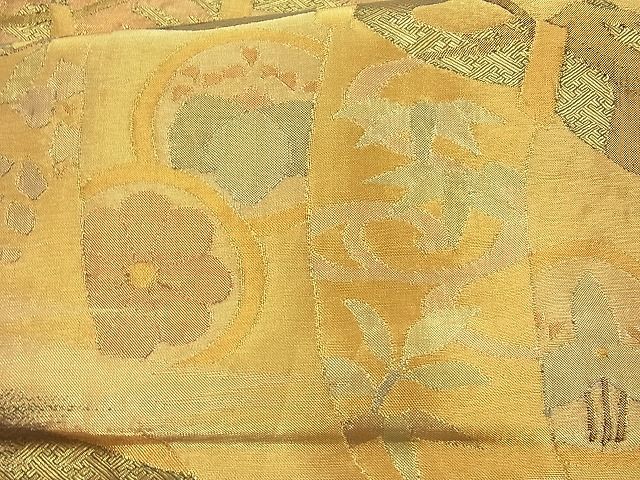 平和屋着物◎佐賀錦 太鼓柄袋帯 幡幕草花文 金糸 逸品 BAAI4141cm