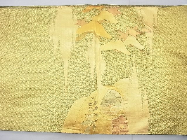 平和屋着物◎佐賀錦 太鼓柄袋帯 幡幕草花文 金糸 逸品 BAAI4141cm