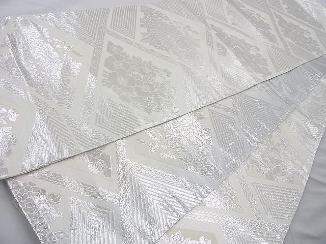 平和屋着物◎佐賀錦 両面六通柄袋帯 花菱 銀糸 やまとオリジナル 逸品 BAAI4147cm
