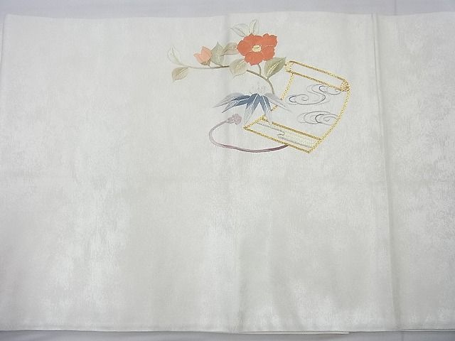 平和屋着物◎太鼓柄袋帯 総刺繍 駒刺繍 花絵巻 金銀糸 逸品 BAAI4138cm