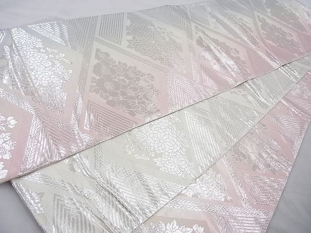 平和屋着物◎佐賀錦 両面六通柄袋帯 花菱 銀糸 やまとオリジナル 逸品 BAAI4147cm