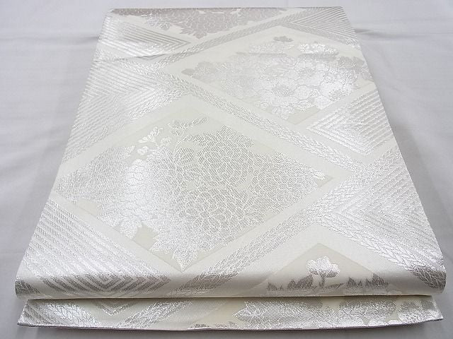 平和屋着物◎佐賀錦 両面六通柄袋帯 花菱 銀糸 やまとオリジナル 逸品 BAAI4147cm