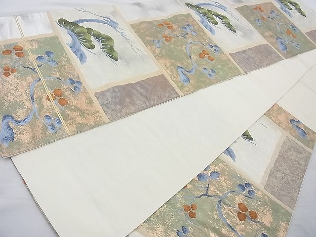 平和屋着物◎六通柄袋帯 唐織 琳派梅松文 金銀糸 逸品 BAAI4174cm