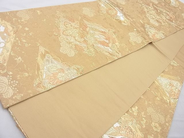 平和屋着物◎六通柄袋帯 向い鳳凰桐菊文 金糸 逸品 BAAI4163cm