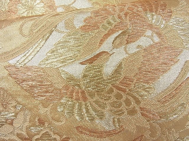 平和屋着物◎六通柄袋帯 向い鳳凰桐菊文 金糸 逸品 BAAI4163cm