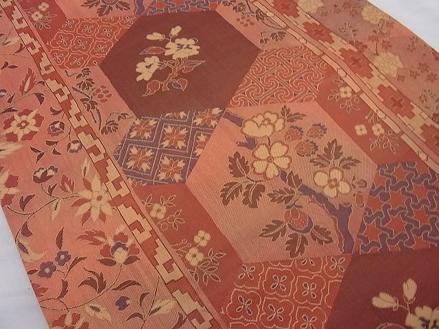 平和屋着物◎六通柄袋帯 紹巴 亀甲有職間道 逸品 BAAI4186cm