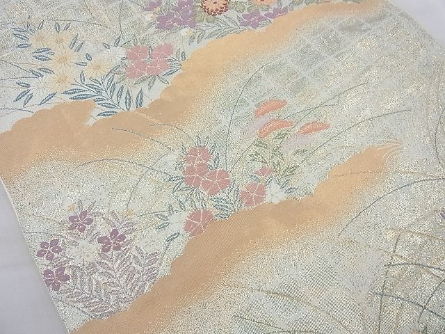 平和屋着物◎六通柄袋帯 唐織 秋草文 金糸 逸品 BAAI6222cm