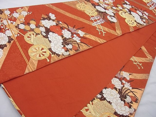 平和屋着物◎六通柄袋帯 唐織 慶長花車文 金糸 逸品 BAAI6272cm