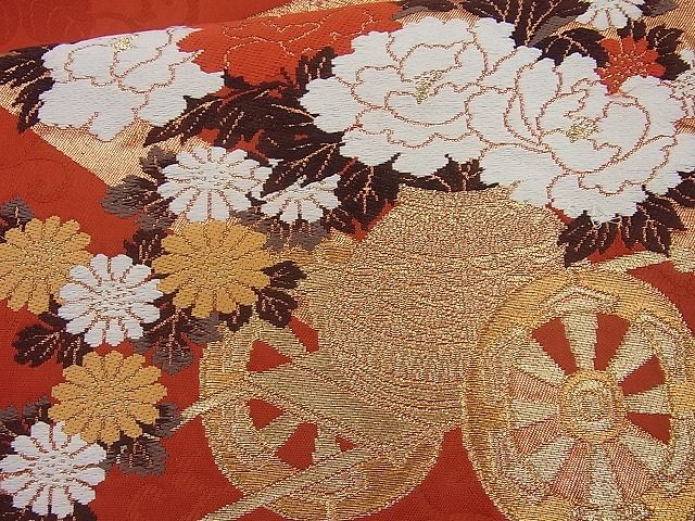 平和屋着物◎六通柄袋帯 唐織 慶長花車文 金糸 逸品 BAAI6272cm