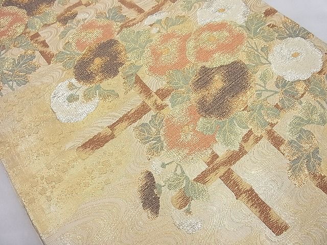 平和屋着物◎六通柄袋帯 菊籠法水文 金銀糸 逸品 BAAI6320cm