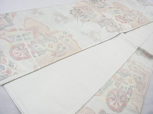 平和屋着物◎佐賀錦 六通柄袋帯 御所車花文 900織 金銀糸 逸品 BAAI6330cm