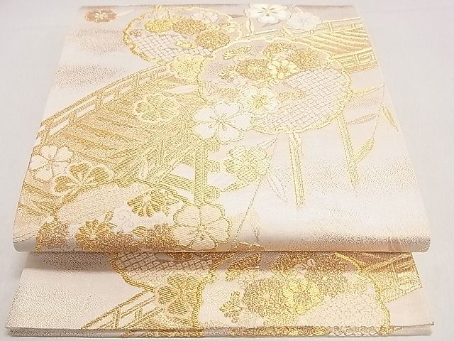 平和屋着物◎六通柄袋帯 雪輪渡橋花文 金糸 逸品 DAAG5832tw