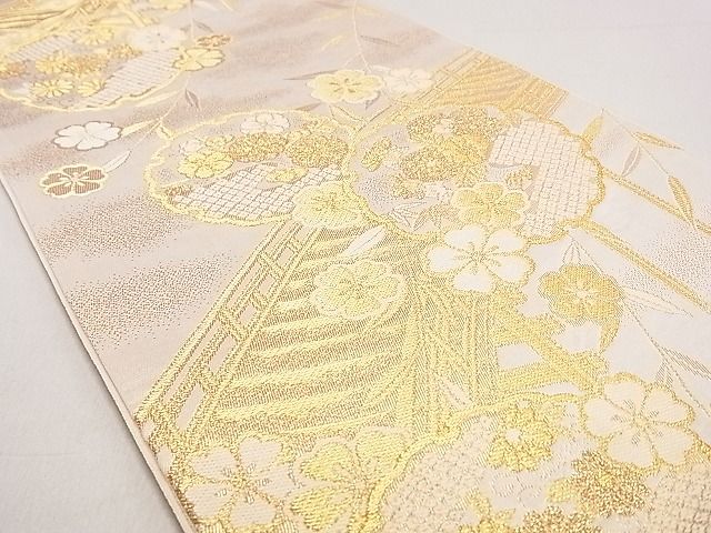 平和屋着物◎六通柄袋帯 雪輪渡橋花文 金糸 逸品 DAAG5832tw