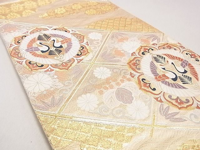 平和屋着物◎六通柄袋帯 双鶴花菱文 金銀糸 逸品 DAAG5851tw