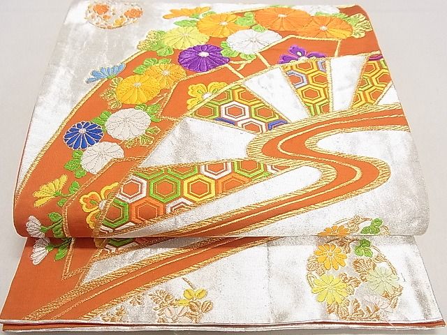 平和屋着物◎六通柄袋帯 唐織 片輪車花文 金銀糸 逸品 DAAG5878tw