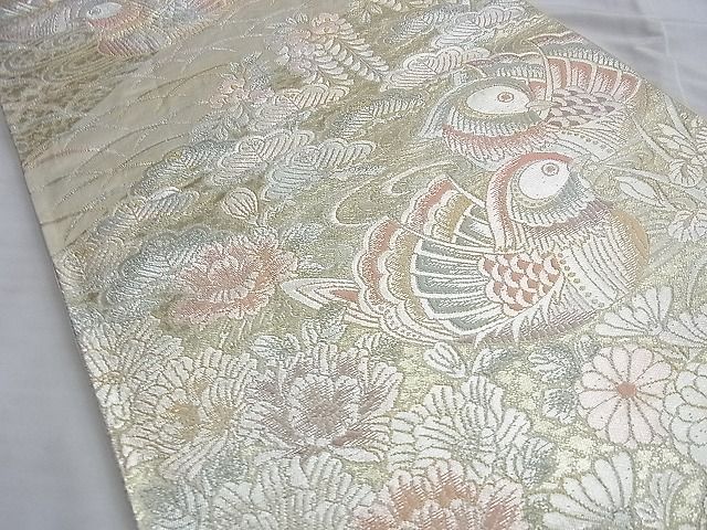 平和屋着物◎六通柄袋帯 流水鴛鴦花文 金銀糸 逸品 BAAI0610du