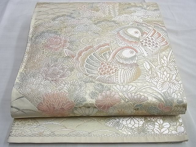 平和屋着物◎六通柄袋帯 流水鴛鴦花文 金銀糸 逸品 BAAI0610du