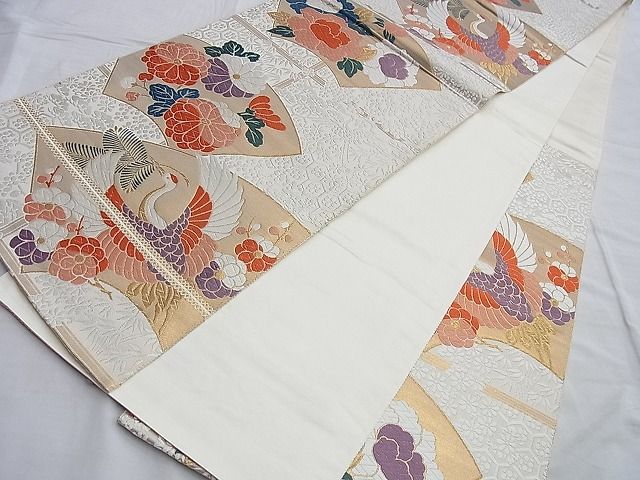 平和屋着物◎六通柄袋帯 唐織 松喰鶴地紙花文 金糸 逸品 BAAI0642du