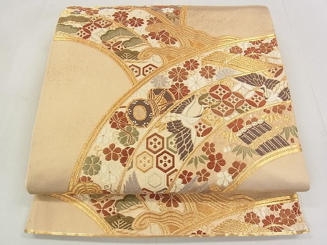 平和屋着物◎六通柄袋帯 唐織 飛鶴花文 金糸 逸品 DAAG5182jm