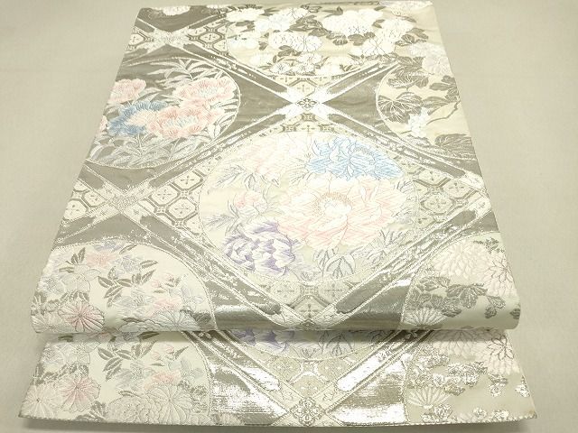 平和屋着物◎六通柄袋帯 格天井花文 銀糸 逸品 DAAG4517fe