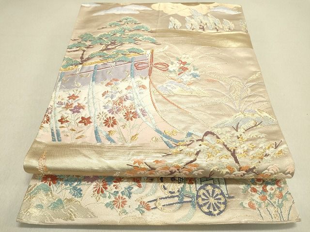 平和屋着物◎六通柄袋帯 唐織 流水几帳花松文 金糸 逸品 DAAG4518fe